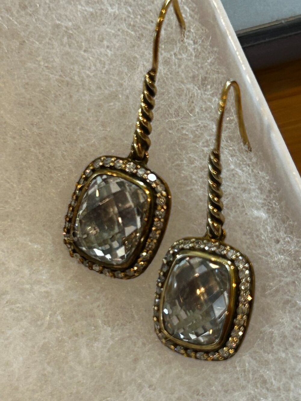 14K Yellow Gold-Plated D Yurman White Topaz and Diamond Noblesse Drop Earrings